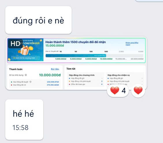 Chat AM hoặc thông báo payout