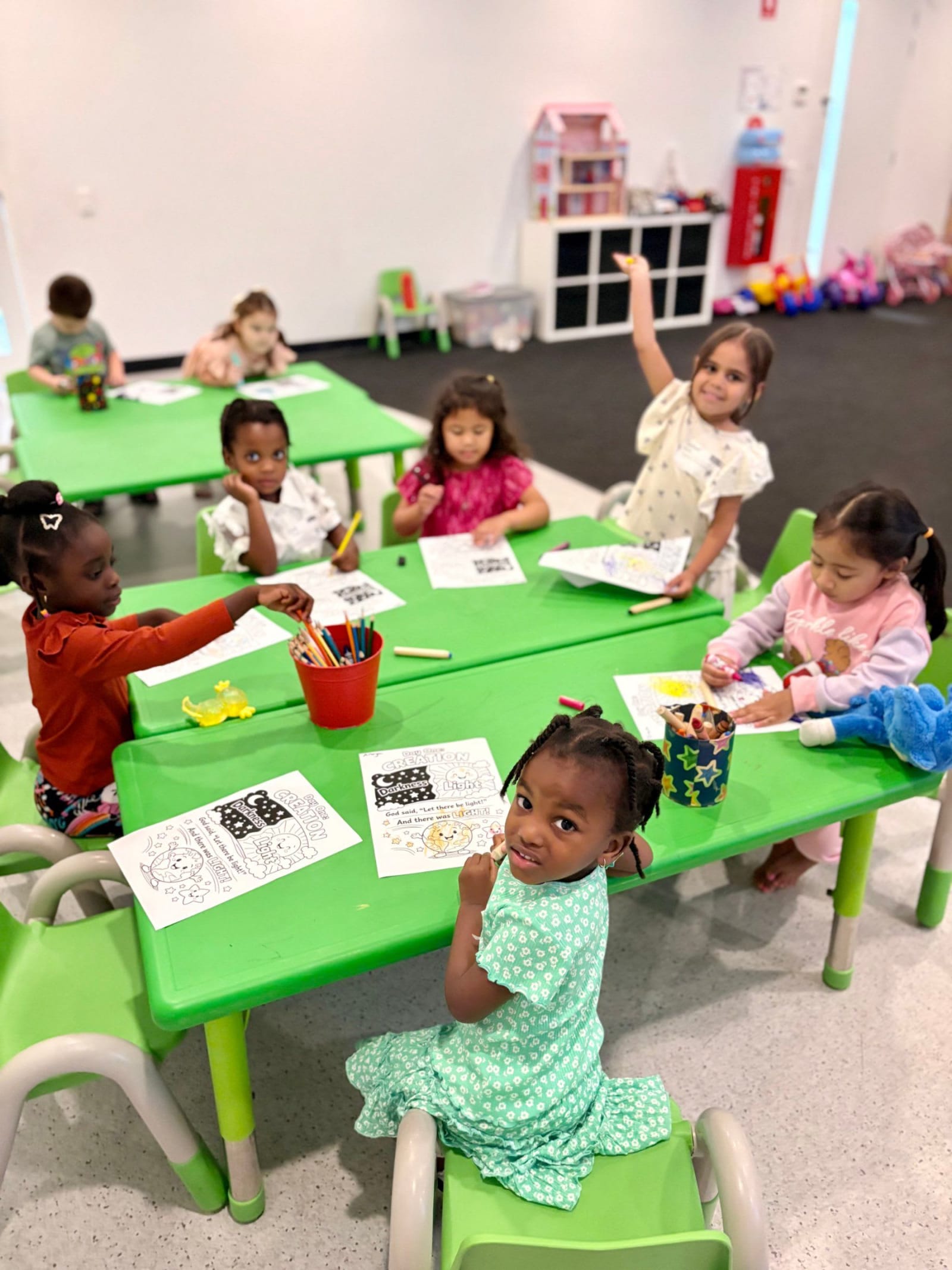 Children coloring at tables / salisbury