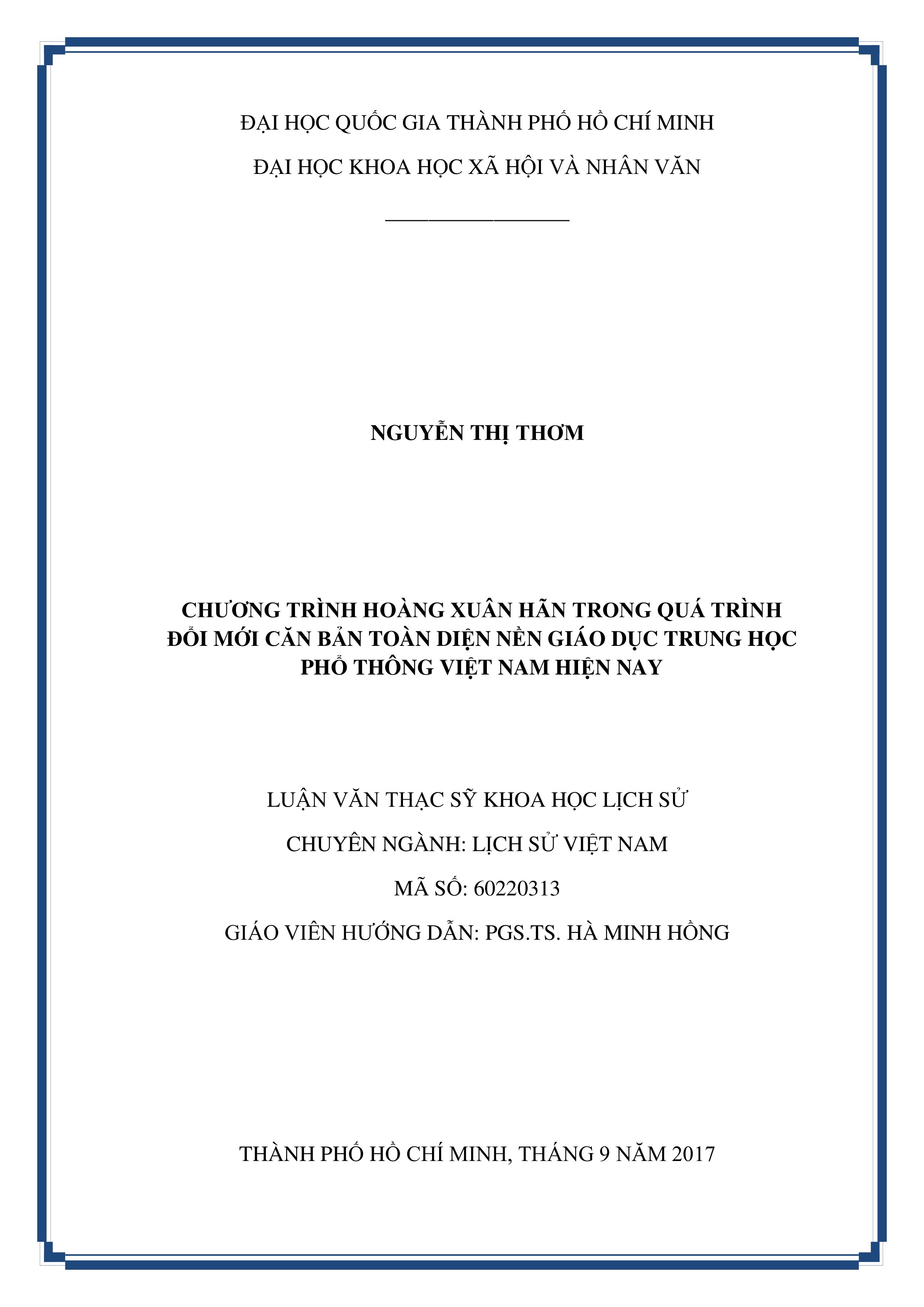 Chương trình hoàng xuân hãn trong quá trình đổi mới căn bản toàn diện nền giáo dục trung học phổ