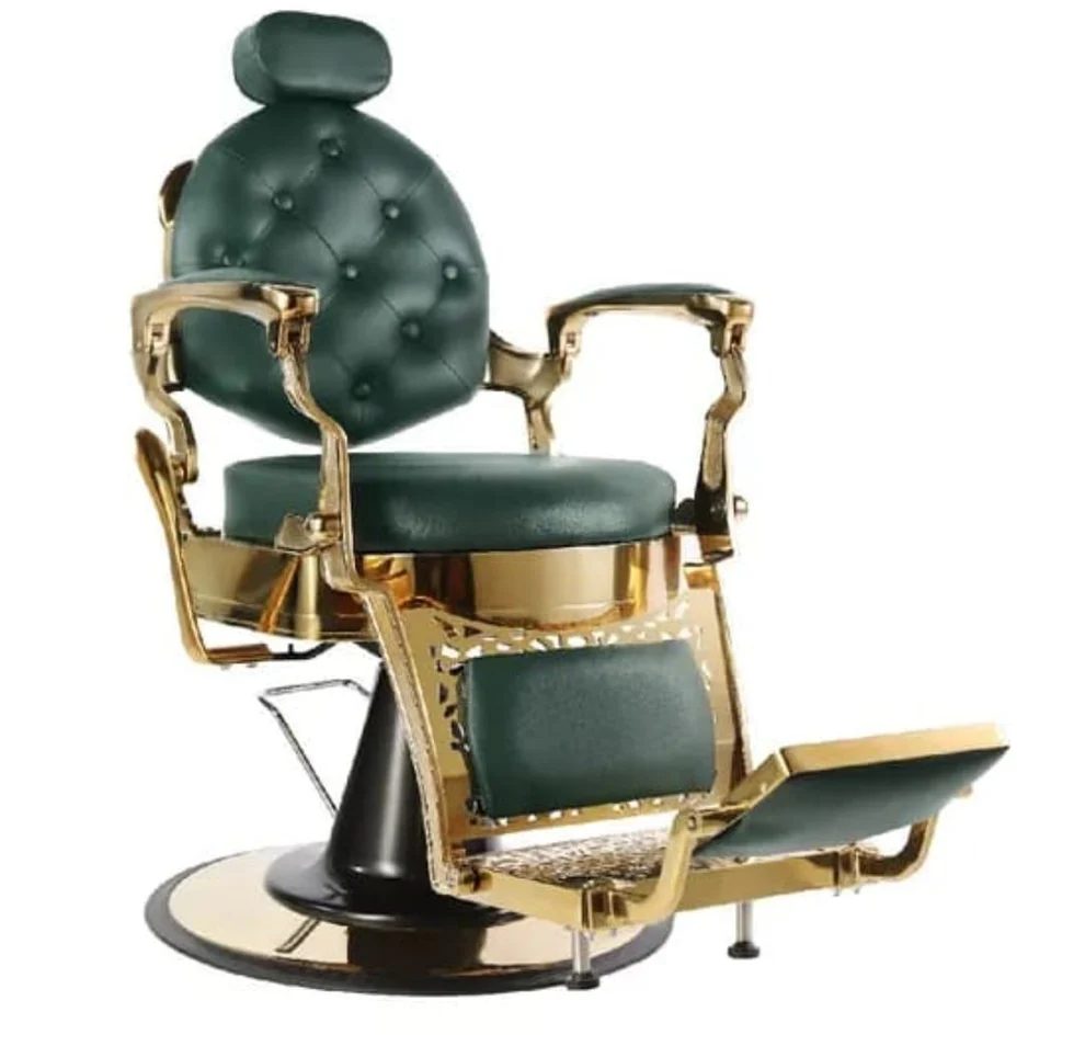 Fauteuil de Barbier Royal – Finition Gold & Cuir Capitonné Premium