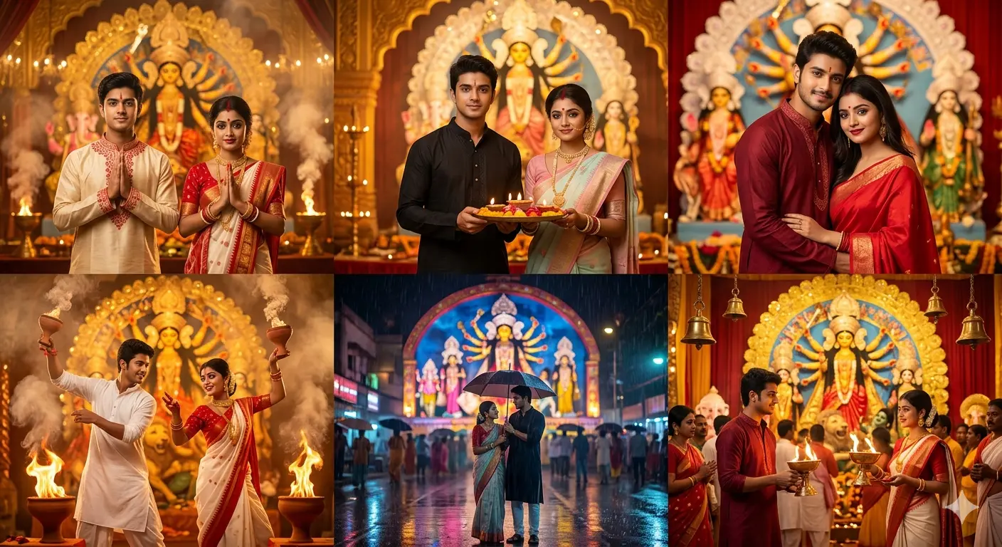 Couple Pranam Before Maa Durga
