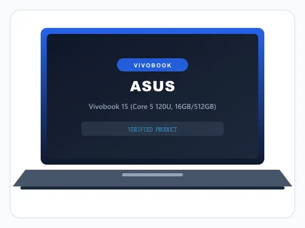 ASUS Vivobook 15, Intel Core 5 120U, 16GB RAM, 512GB SSD, 15.6" FHD Anti-Glare Thin and Light Laptop, Quiet Blue