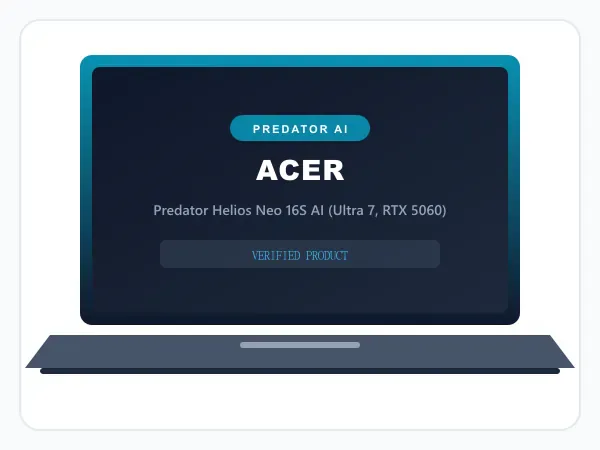 Acer Predator Helios Neo 16S AI, Intel Core Ultra 7 255HX Processor, 8GB RTX 5060 GDDR7 (16GB DDR5, 1TB SSD) 240Hz WQXGA Display