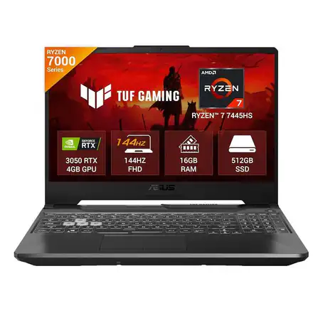 ASUS TUF Gaming A15, AMD Ryzen 7 7445HS, 4GB RTX 3050 (16GB RAM, 512GB SSD) 144Hz FHD 15.6" Gaming Laptop