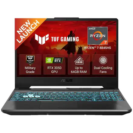 ASUS TUF Gaming A15, AMD Ryzen 7 8845HS (AI PC), 4GB RTX 3050, 16GB DDR5, 512GB SSD, 144Hz FHD Gaming Laptop