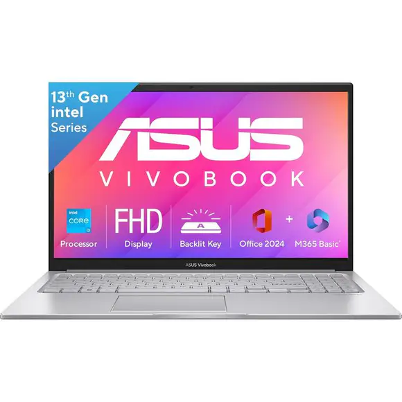 ASUS Vivobook 15, 13th Gen, Intel Core i3-1315U, 8 GB RAM, 512GB SSD, FHD, Anti-Glare, 15.6", 39.6 cm, Windows 11 Home, M365 Basic(1yr)* Office24, Cool Silver, 1.70 kg, X1504VA-BQ321WS, Laptop