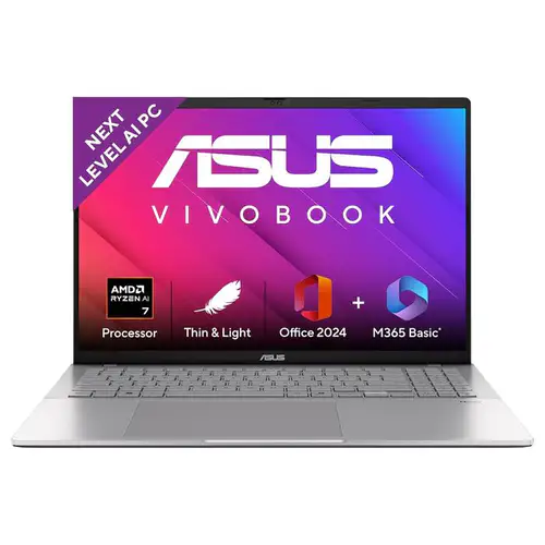 ASUS Vivobook S16 (2026), AMD Ryzen AI 7 445, AMD Radeon iGPU, 16GB RAM, 1TB SSD, OLED, 16", (40 cm), Windows 11, M365 Basic(1 Year)* Office 2024, Cool Silver, 1.70 kg, M3607GA-SH050WS, Co-Pilot+ PC