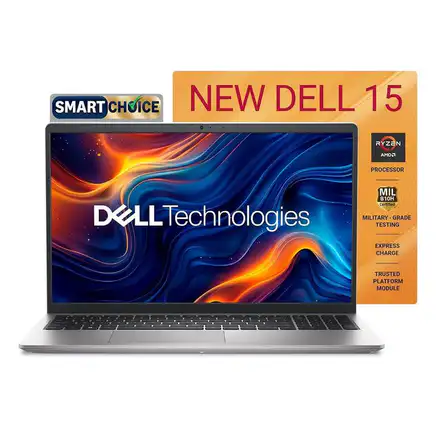 Dell 15, Smart Choice, AMD Ryzen 7-7730U, 16GB, 512GB SSD, FHD, 15.6"/39.6cm, Windows 11, Microsoft Office Home 2024, Silver, 1.63Kg, [Dell 15], 120Hz 250nits, AMD Radeon Graphics, Thin &amp; Light Laptop