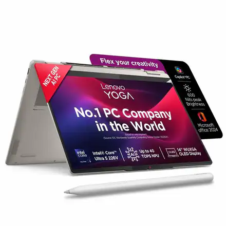 Lenovo Yoga 7 2-in-1 Intel Evo Core Ultra 5 226V (16GB RAM/512GB SSD/14 (35.5cm)/WUXGA OLED/Copilot+ PC/Windows 11/Office 2024/Yoga Pen/1Yr ADP/Seashell/1.38Kg), 83JQ00GDIN Convertible Laptop