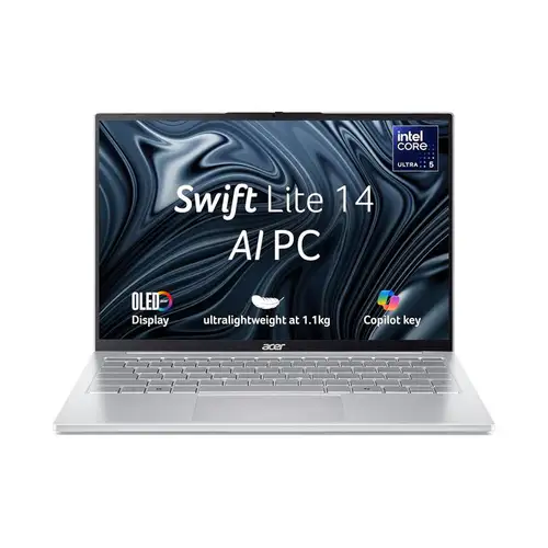 acer Swift Lite 14, Intel Core Ultra 5 115U Processor, 16 GB, 512 GB, WUXGA OLED, 14.0"/35.56 cm, Windows 11 Home, MSO,Light Silver, 1.1 kg, SFL14-54M, Thin and Light Laptop