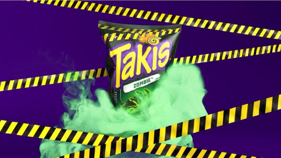 thumbnail video image 2 of (4 pack) Takis Zombie 9.9 oz Sharing Size Bag, Habanero & Cucumber Rolled Tortilla Chips, 2 of 9