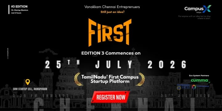 FIRST-– Chennai’s Campus Startup Meetup poster