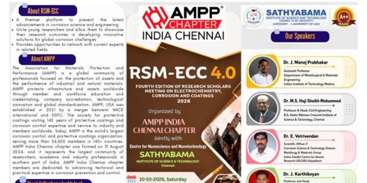 FOURTH EDITION OF RESEARCH SCHOLARS MEETING ON ELECTROCHEMISTRY, CORROSION AND COATINGS RSM-ECC 2026 poster