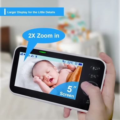 HelloBaby Monitor, 5''Display, Pan-Tilt-Zoom Video Baby Monitor with Camera and Audio, Night Vision,