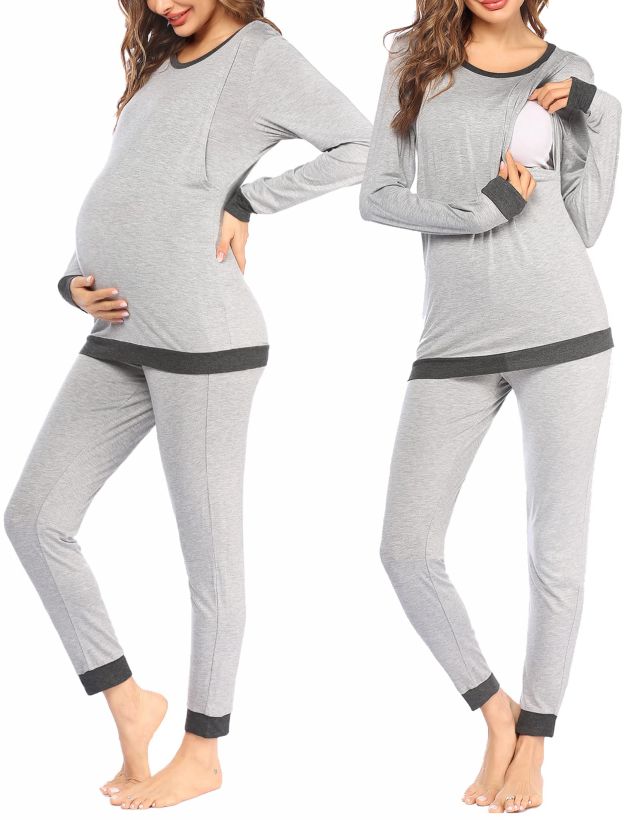 Ekouaer Maternity & Nursing Thermal Underwear Set Striped Knit Long Johns  Set Top & Bottom Base Layer for Pregnant Women