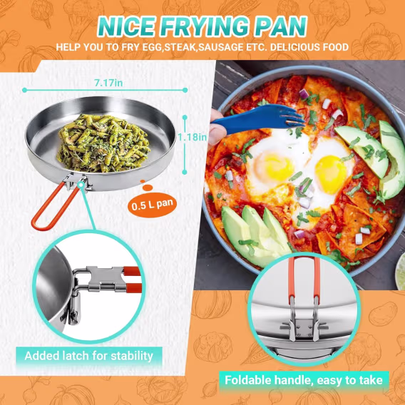 King Camp 17/25 adet Paslanmaz Çelik Kamp Tencere Seti