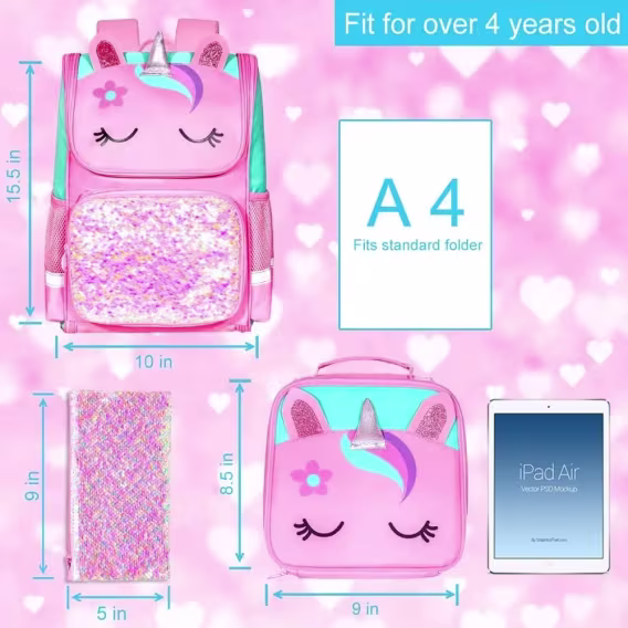 UFNDC Unicorn Kız Çocuk Sırt Çantası 3'lü