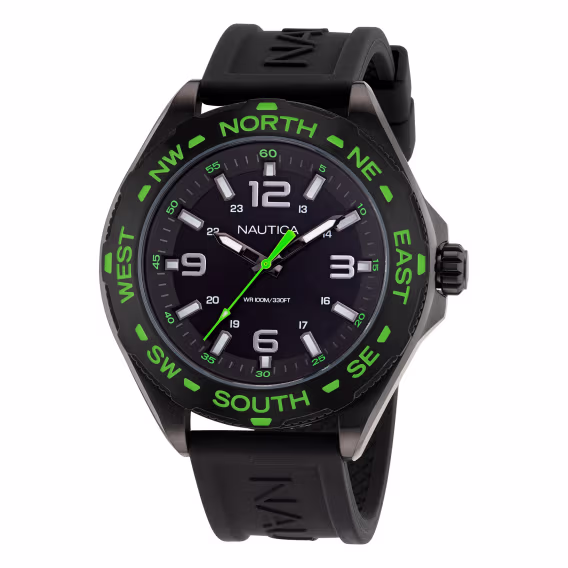 Nautica Erkek NAPCWS303 Clearwater Beach Siyah Silikon Kayışlı Saat