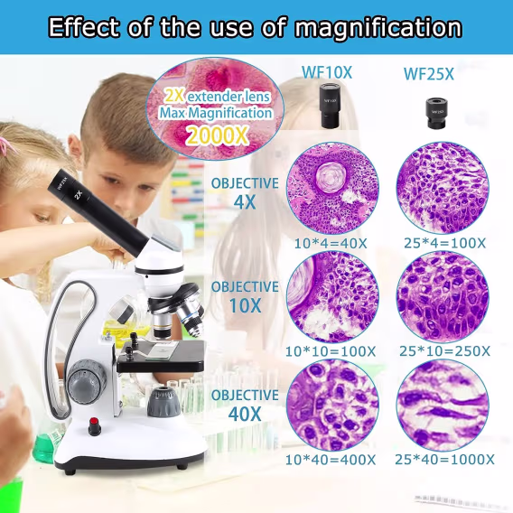 CRSPEXIL 40X2000X Çocuk Öğrenciler Yetişkinler İçin Mikroskoplar