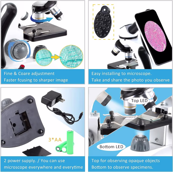 CRSPEXIL 40X2000X Çocuk Öğrenciler Yetişkinler İçin Mikroskoplar
