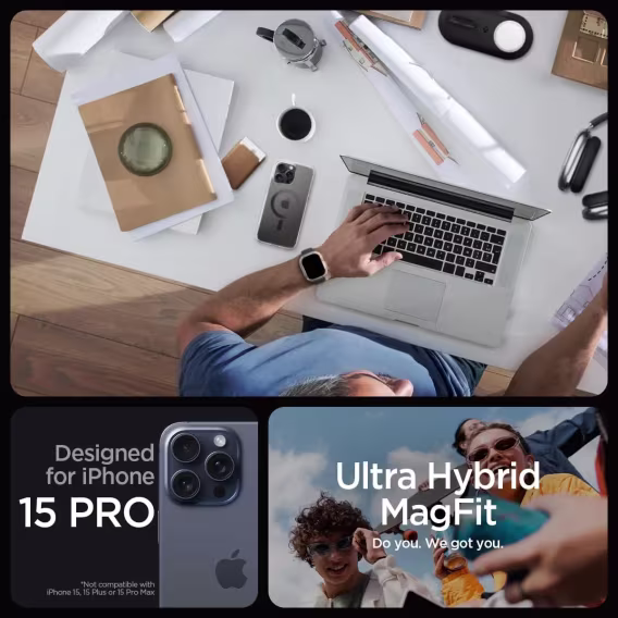 Spigen iPhone 15 Pro Manyetik Ultra Hibrit MagFit Sararmaz Kılıf