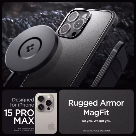 Spigen  iPhone 15 Pro Magnetic Rugged Armor MagFit  Kılıf Matte Black