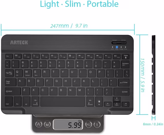 Arteck HB030B Taşınabilir 7 Renkli Arkadan Aydınlatmalı Bluetooth 3.0 Klavye