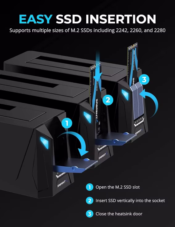  SABRENT USB C Bağlantı İstasyonu ve SSD ve HDD Çevrimdışı Klonlama (DSUNHC)