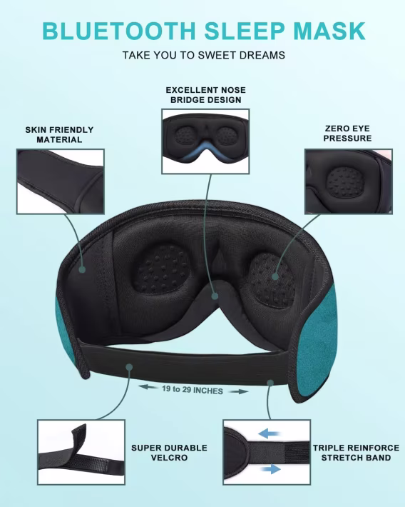 LCdolida Beyaz Gürültülü Bluetooth Uyku Maskesi Kulaklık