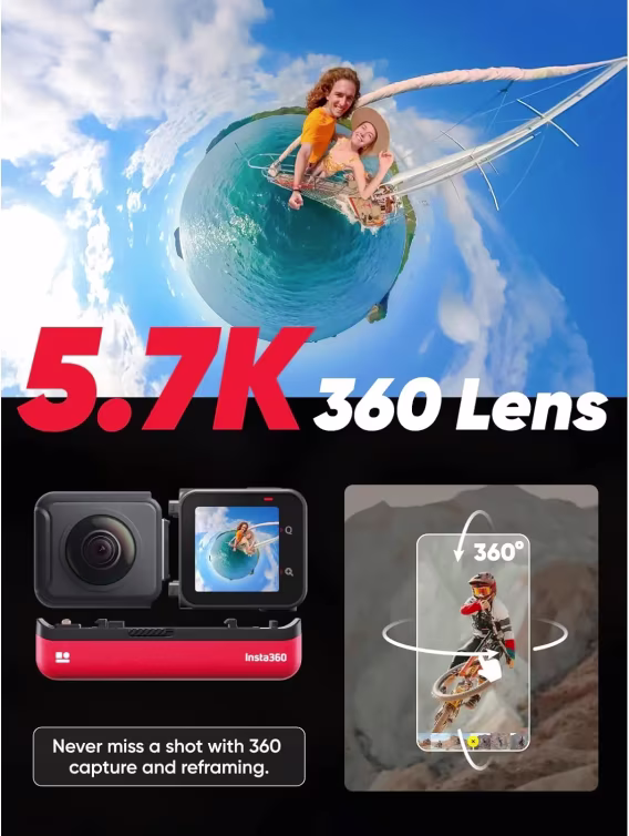 Insta360 ONE RS Twin  Suya Geçirmez Pil Setli 4K 60fps Aksiyon Kamerası