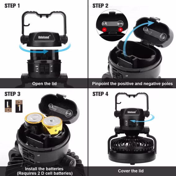 Odoland Tavan Vantilatörü ile Taşınabilir LED Kamp Feneri  Kasırga Uyarısı