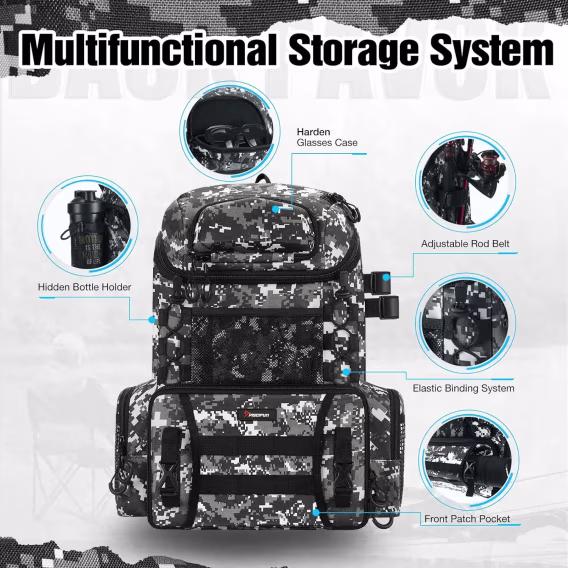 Piscifun Olta Takımı Sırt Çantası  Olta Tutucular ve 4 Takım Kutusu