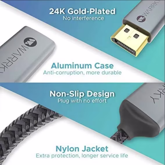 Warrky 4K DisplayPort  HDMI Kablosu 1.82 M