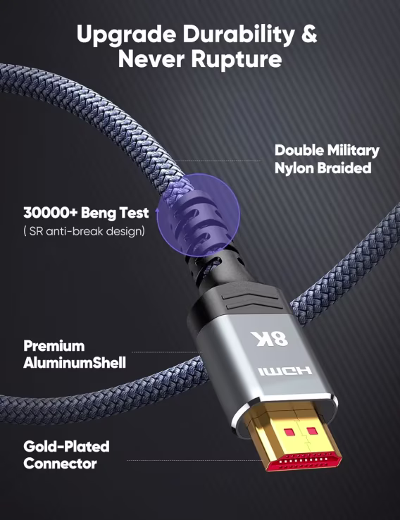 Highwings Ultra Yüksek Hızlı İnce HDMI 2.1 Kablosu 2'li Paket 