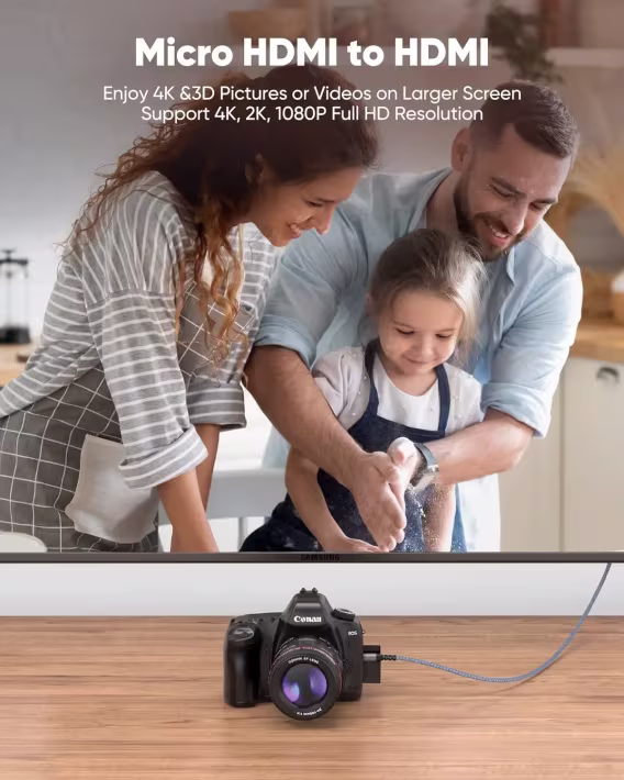 Highwings 4K Mikro HDMIHDMI Naylon Örgülü Kablo 2.0