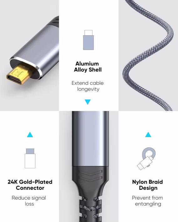 Highwings 4K Mikro HDMIHDMI Naylon Örgülü Kablo 2.0