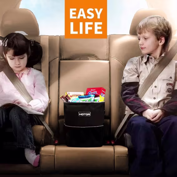 HOTOR Kapaklı ve Saklama Cepli Araç Çöp Kovası