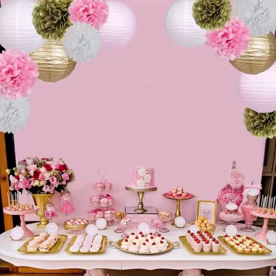 Doğum Günü Partisi Dekoru için Pom Poms Çiçekler 15 ADET