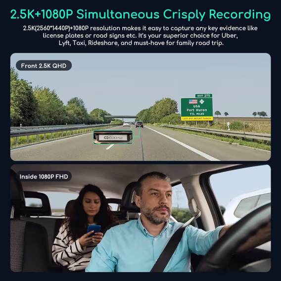 COOAU 1440P QHD Dahili GPS WiFi Araç Kamerası (D30S)