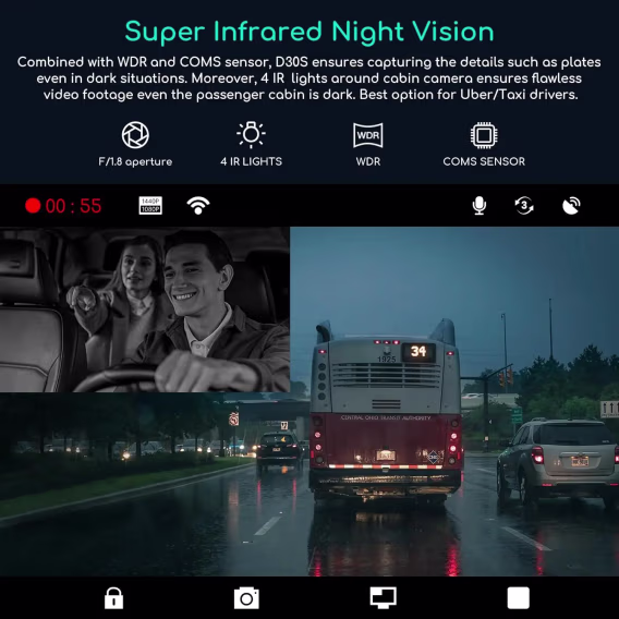 COOAU 1440P QHD Dahili GPS WiFi Araç Kamerası (D30S)