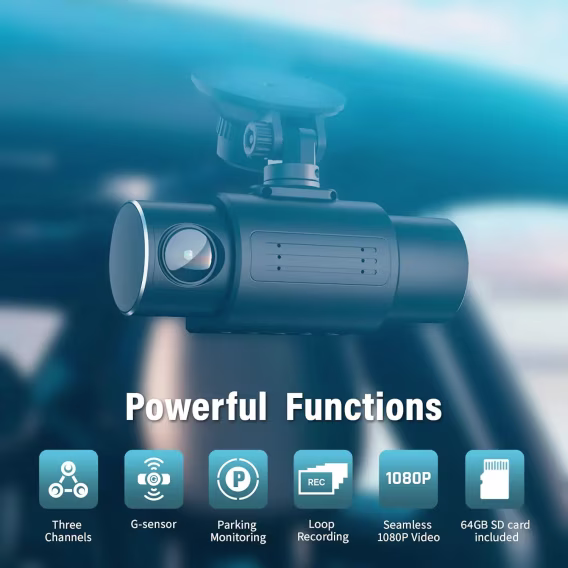 iiwey Ön Arka ve İç Gece Görüşlü Araç Kamerası  1080P