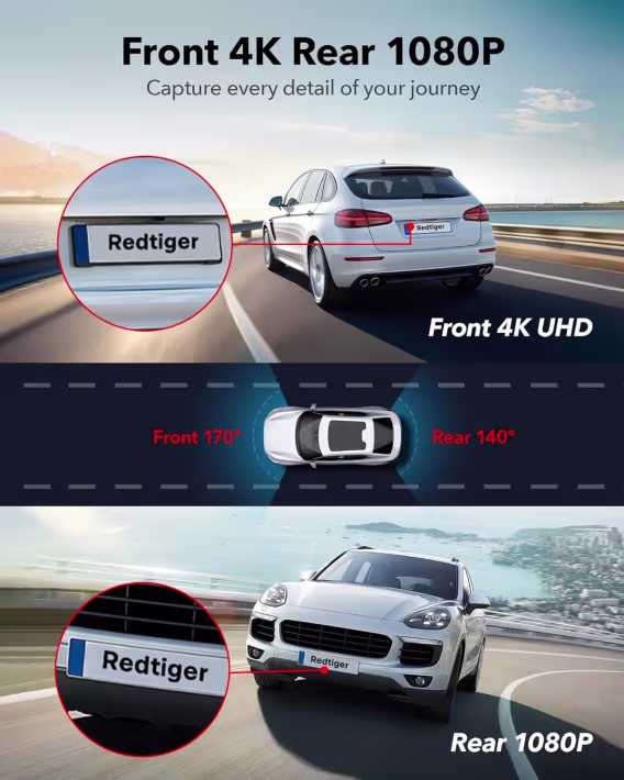 REDTIGER 4K 2160P Dahili WiFi GPS Araç İçi Kamera (F7N Dokunmatik)