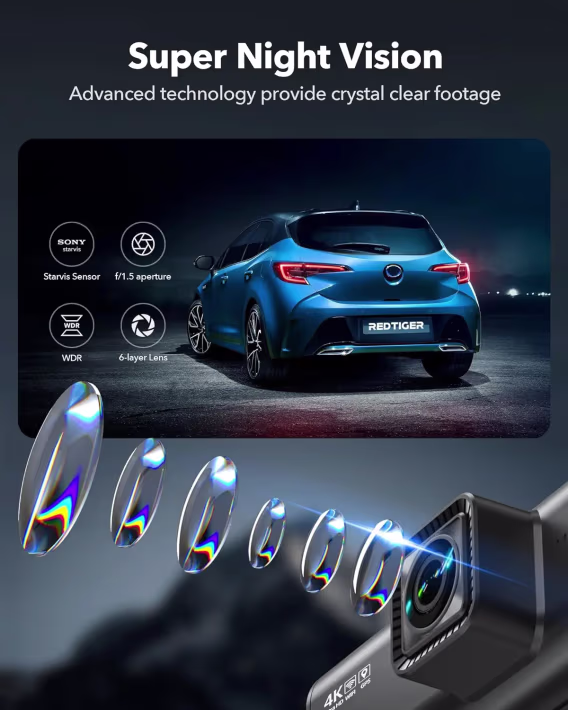 REDTIGER 4K 2160P Dahili WiFi GPS Araç İçi Kamera (F7N Dokunmatik)