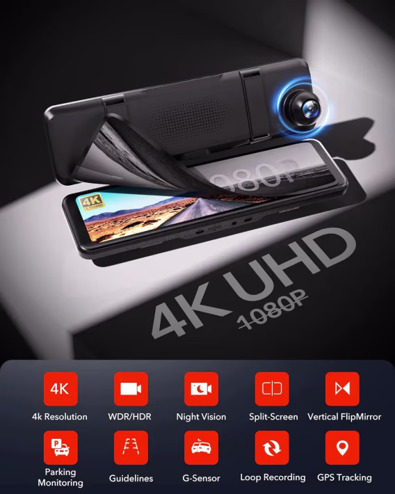 REDTIGER T700 4K 1080P Aynalı Araç Kamerası