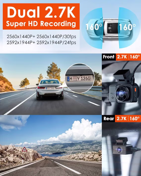 Vantrue Ses Kontrollü E2 Araç İçi Kamera Ön ve Arka