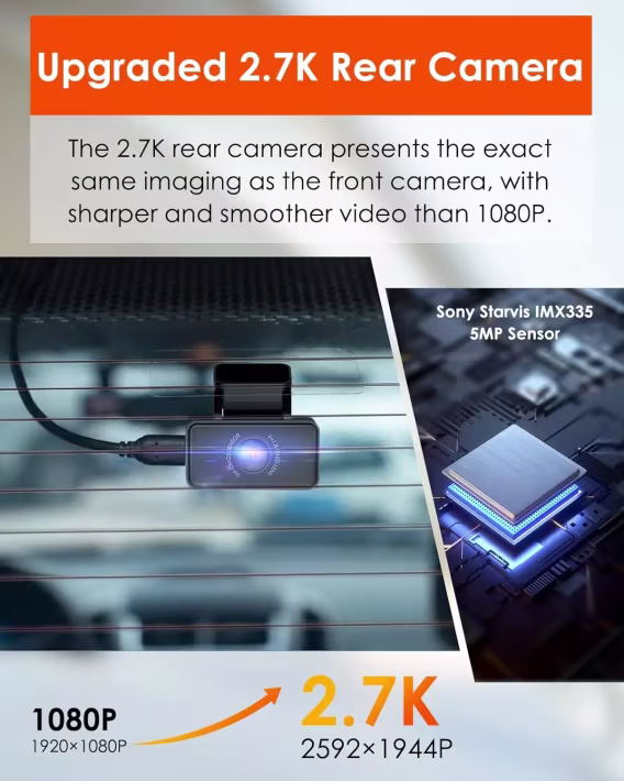 Vantrue Ses Kontrollü E2 Araç İçi Kamera Ön ve Arka