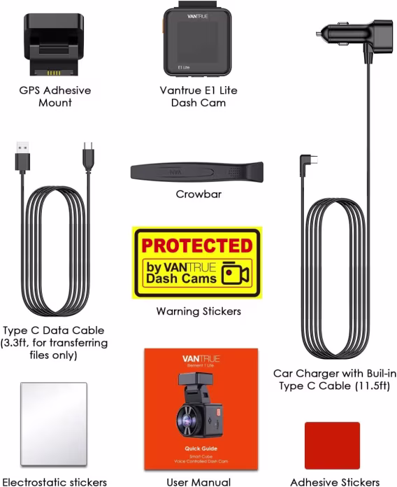 Vantrue E1 Lite 1080P GPS ve Hız Özellikli WiFi Mini Araç Kamerası