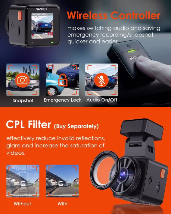 Vantrue E1 Lite 1080P GPS ve Hız Özellikli WiFi Mini Araç Kamerası