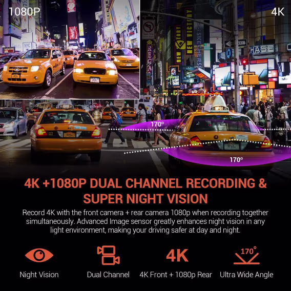 Rexing V1P 4K Çift Kanallı Araç Kamerası 4K+1080p