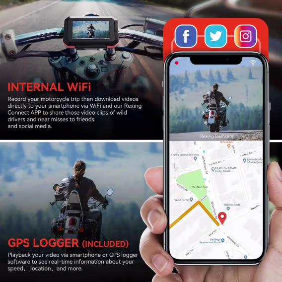 REXING MTC1 Motosiklet Kamerası  7.62 cm LCD Ekran